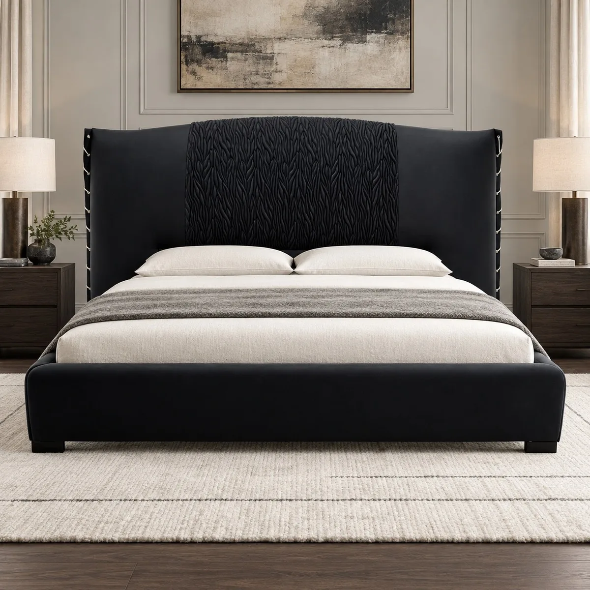 Navy Wingback Bed sourced from Foshan