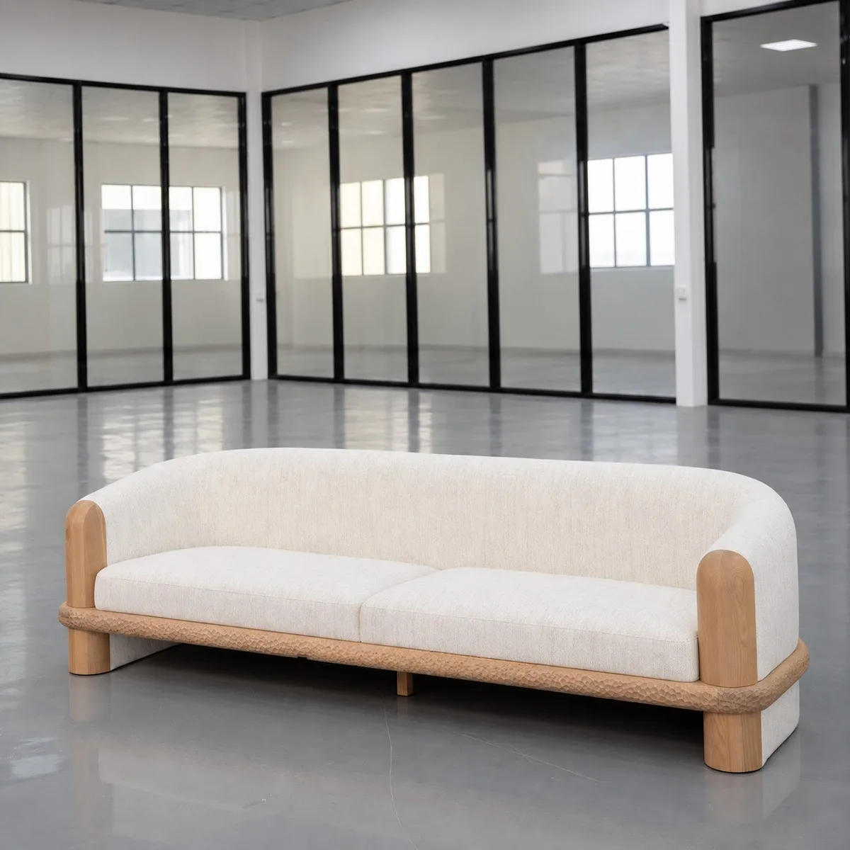 Bouclé Sofa on Oak Base sourced from Foshan