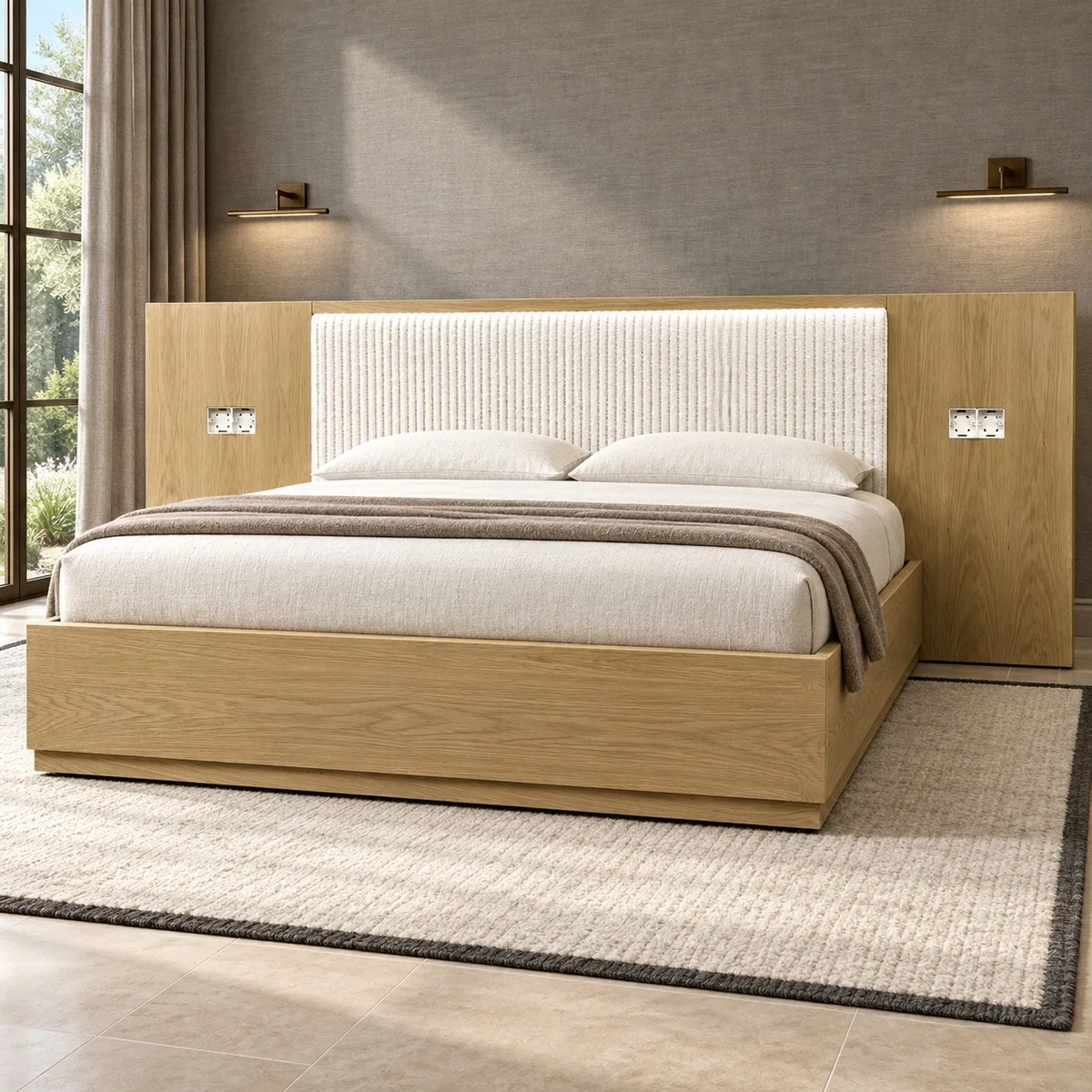 Floating-Headboard Oak Bed sourced from Foshan