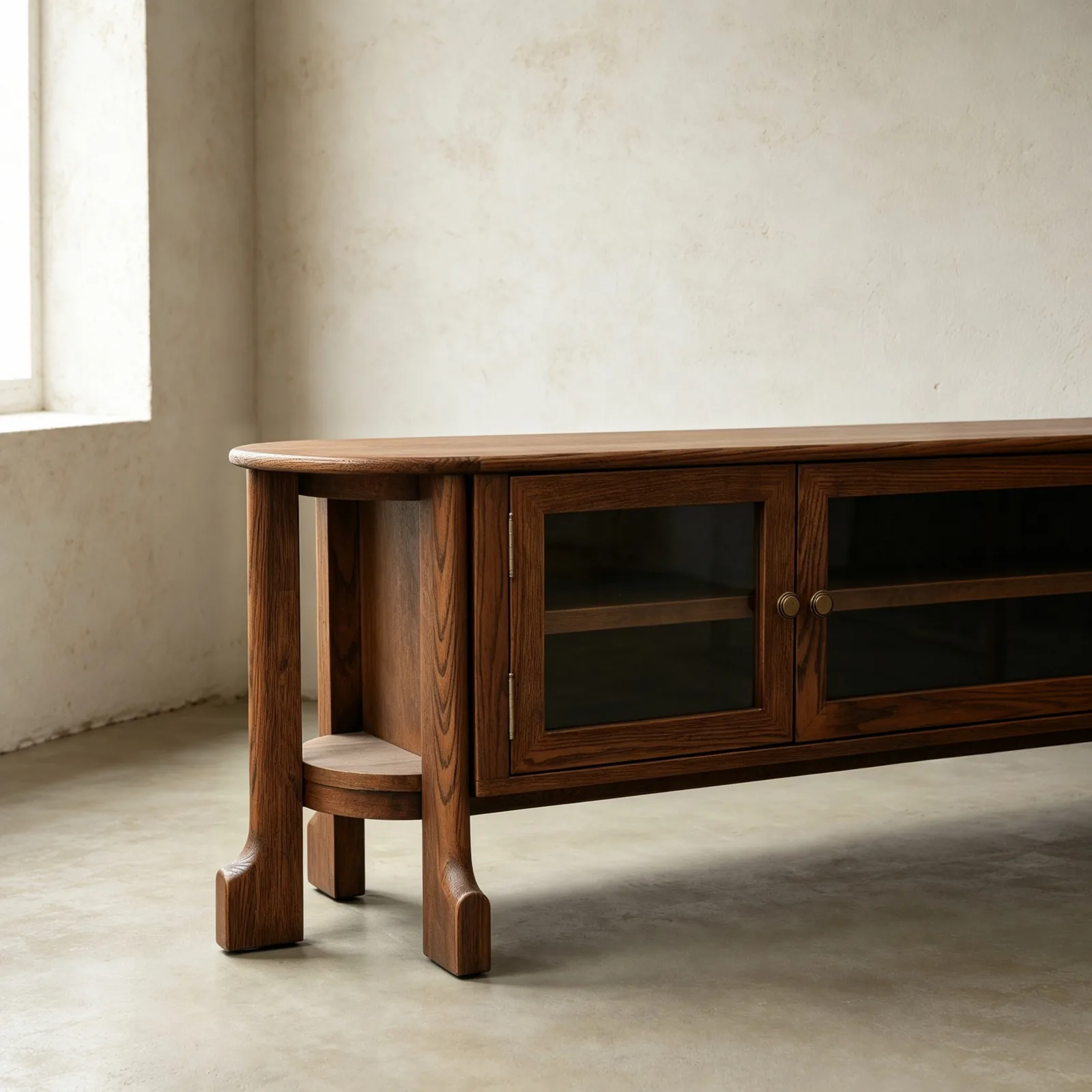 Curved Oak Media Unit sourced from Foshan