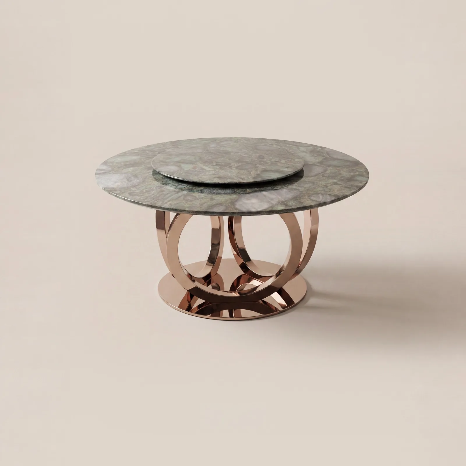 Marble Round Table, Rose-Gold Rings sourced from Foshan