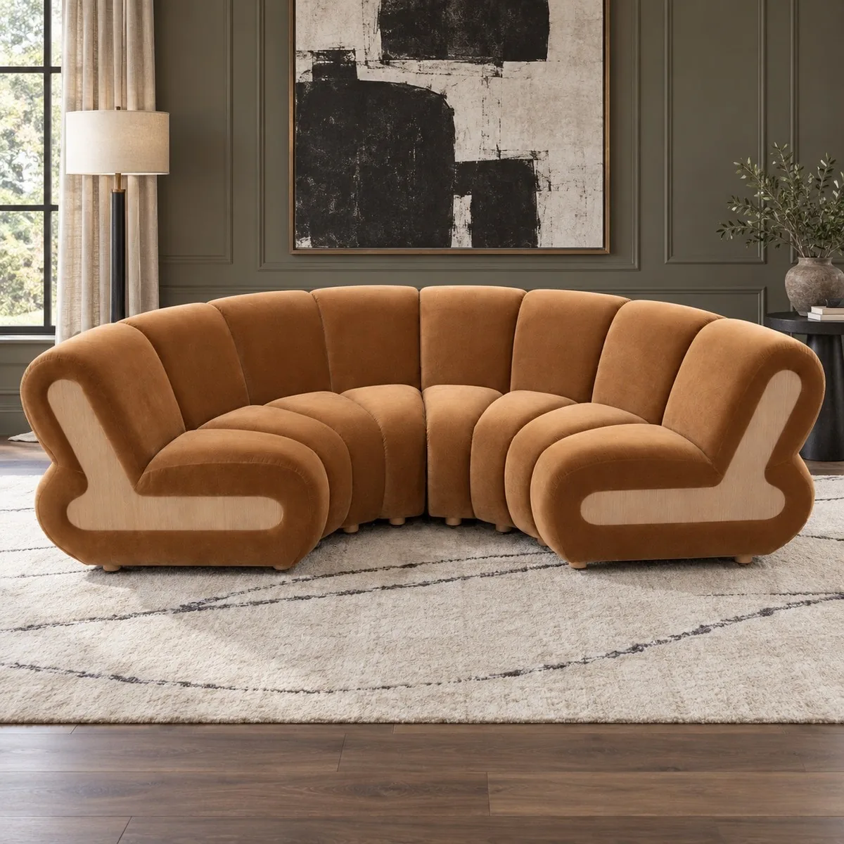Channel-Stitched Curved Sofa sourced from Foshan