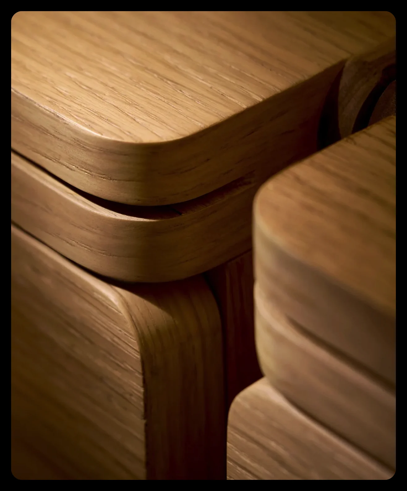 Close-up of walnut joinery and finish