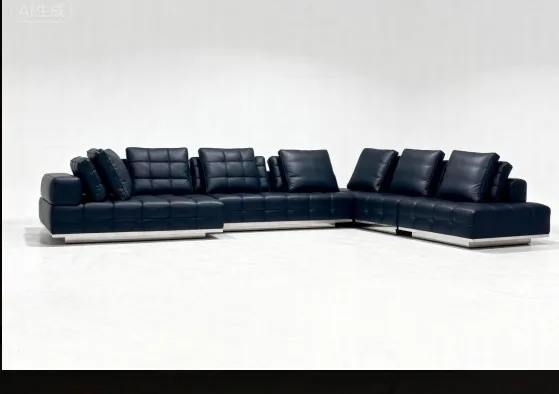 Leather sectional sofa under inspection in a Foshan workshop