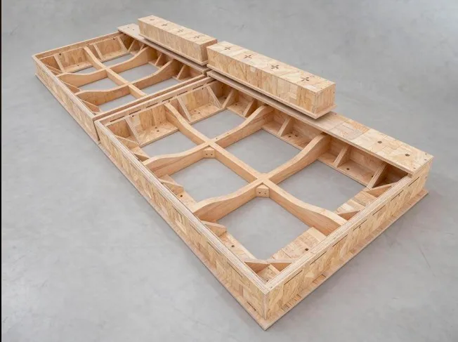 Bare sofa frame in a Foshan workshop before upholstery