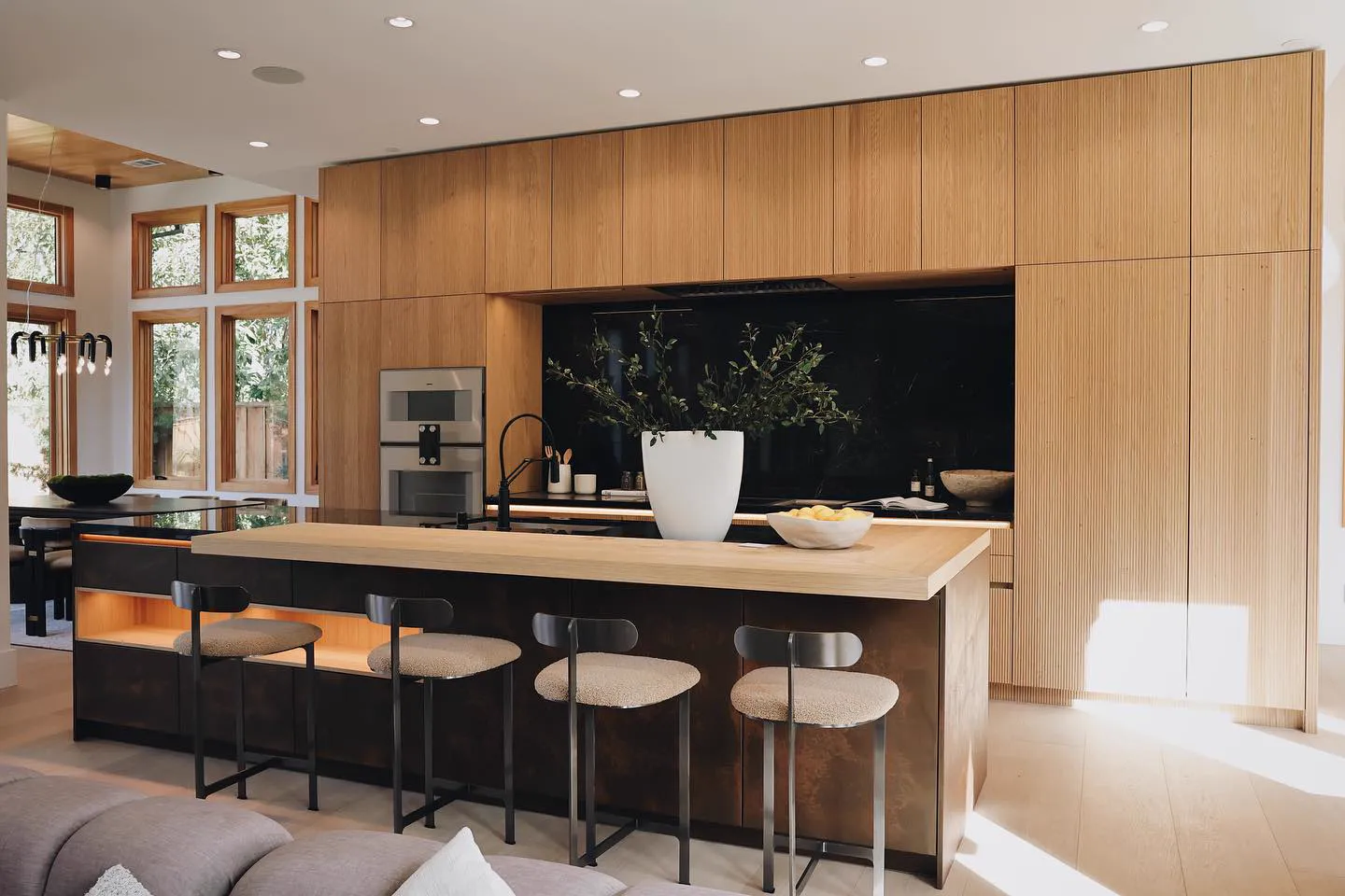 Completed custom kitchen cabinetry with integrated appliances