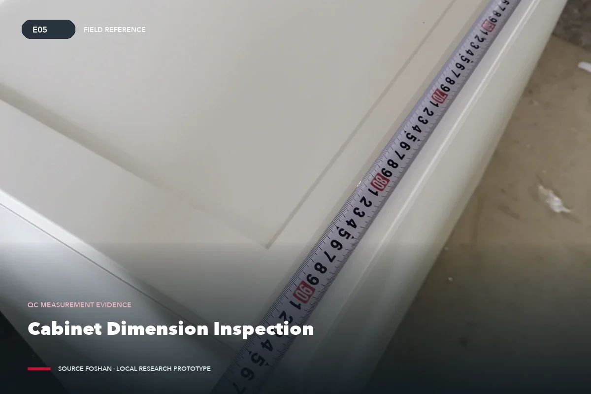 Cabinet dimension inspection with a tape measure before export packing