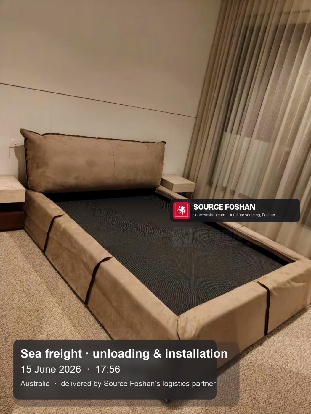 Second upholstered bed with storage base assembled, 17:56