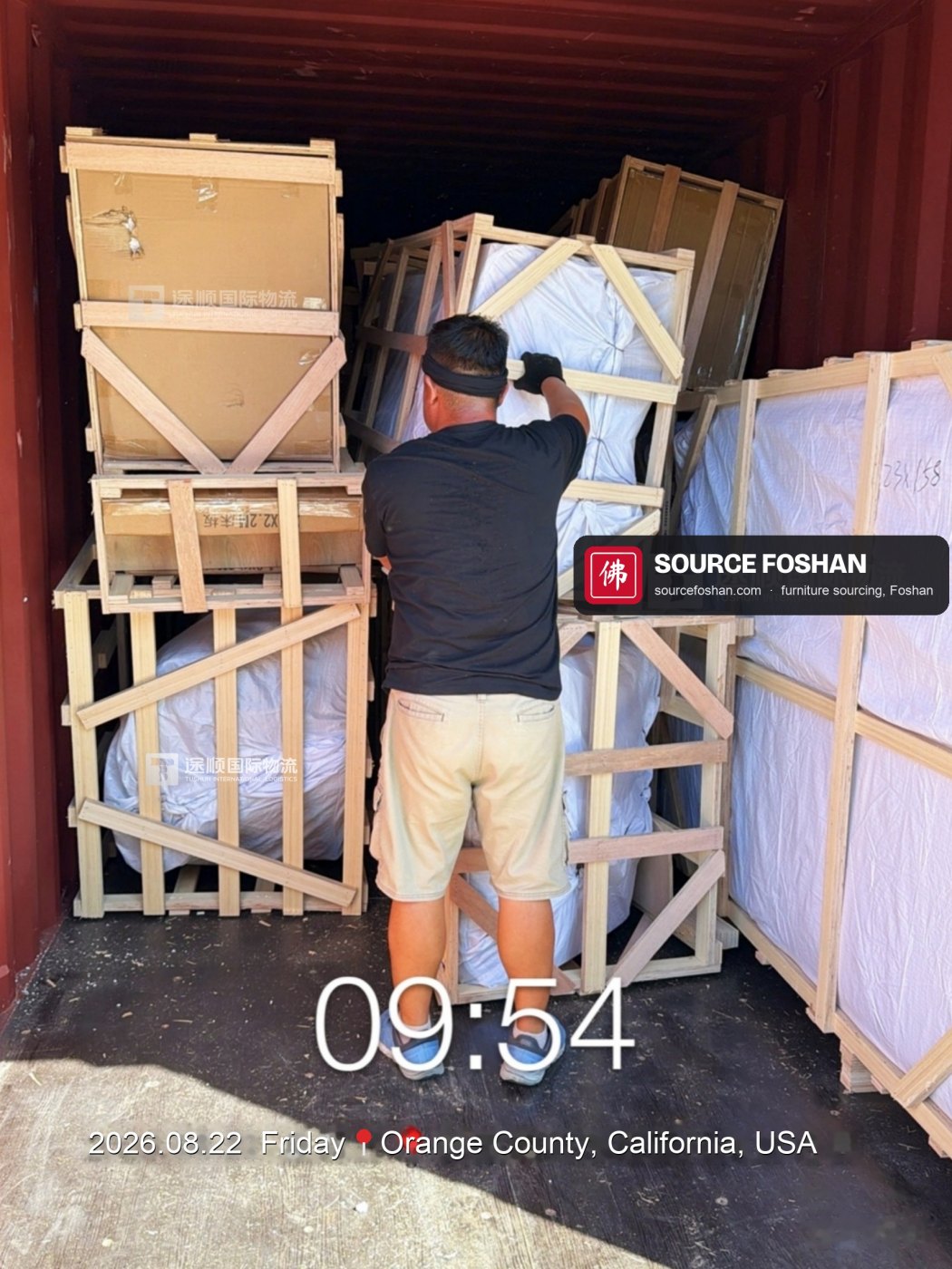 Crates inside the container on arrival, 09:54