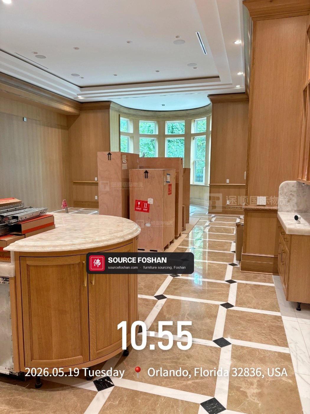 Sealed crates in the unfinished house, 19 May, 10:55