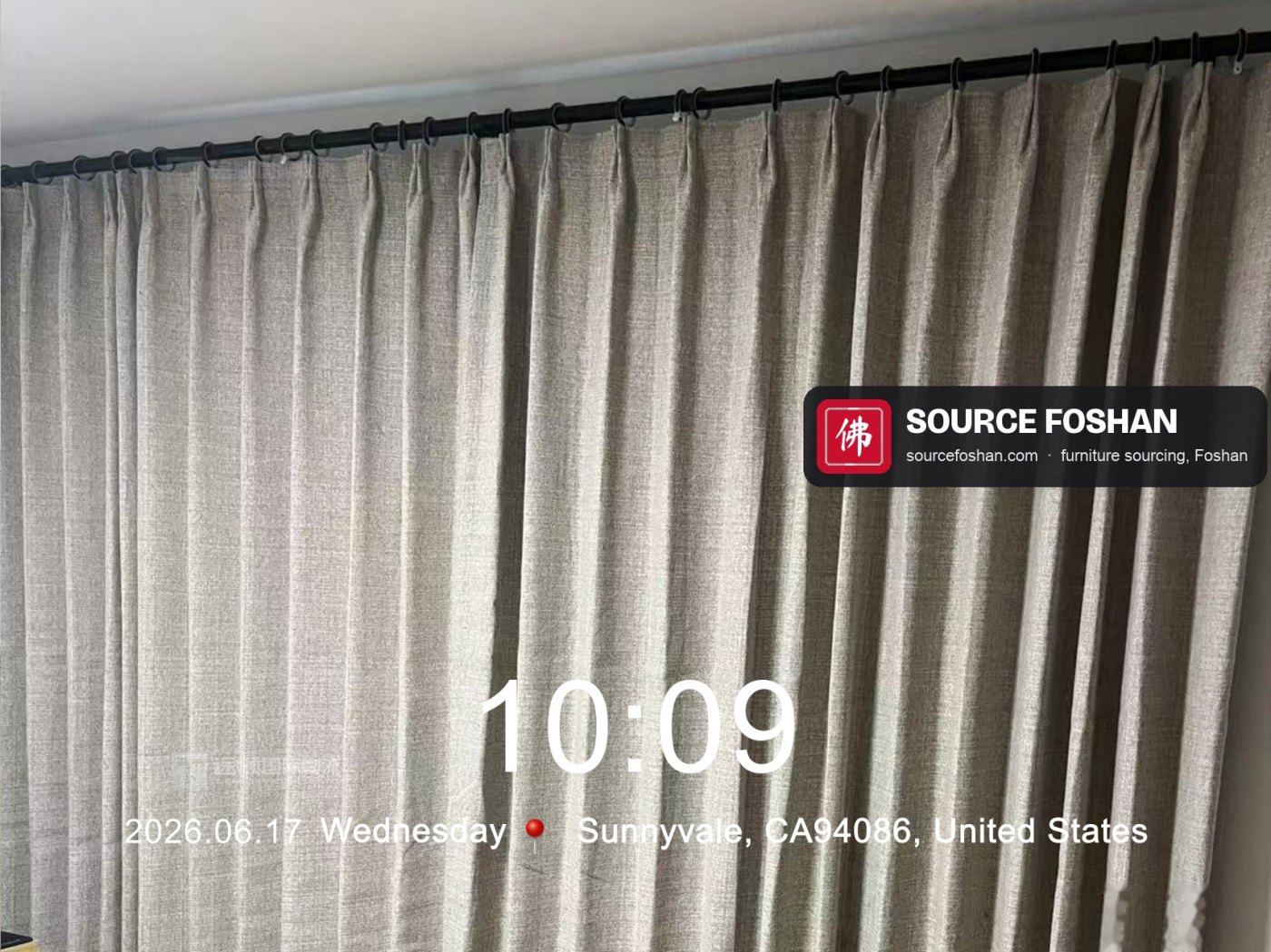 Curtains fitted in the living room, 10:09