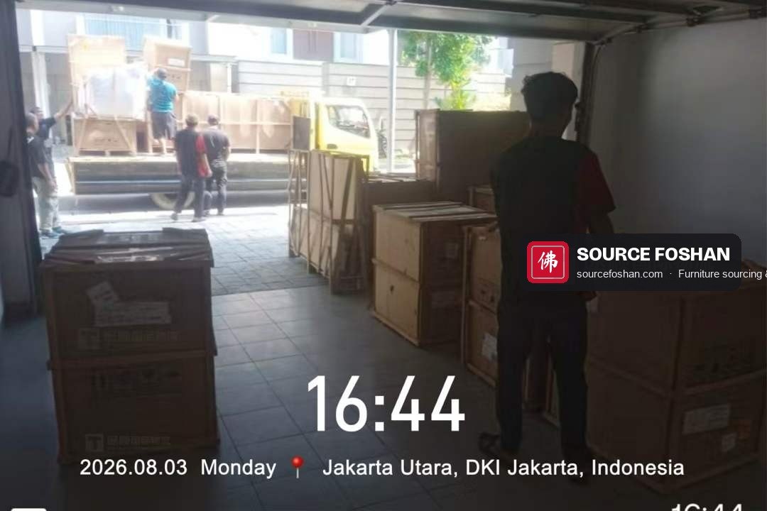 Crates being brought into the garage on delivery day, Jakarta, 3 August 2026