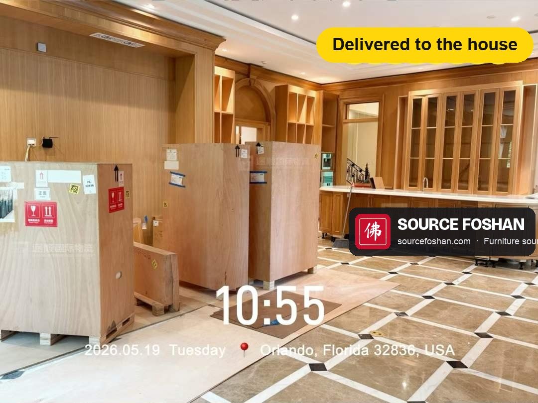 Crates delivered into the Orlando house on 19 May 2026, before the interior fit-out was finished