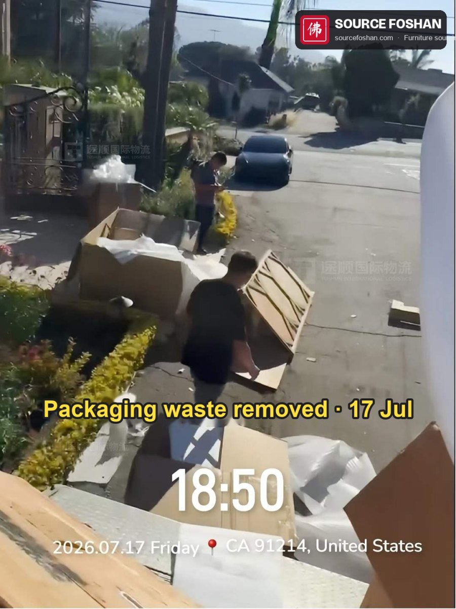 Packaging waste being cleared from the street after installation