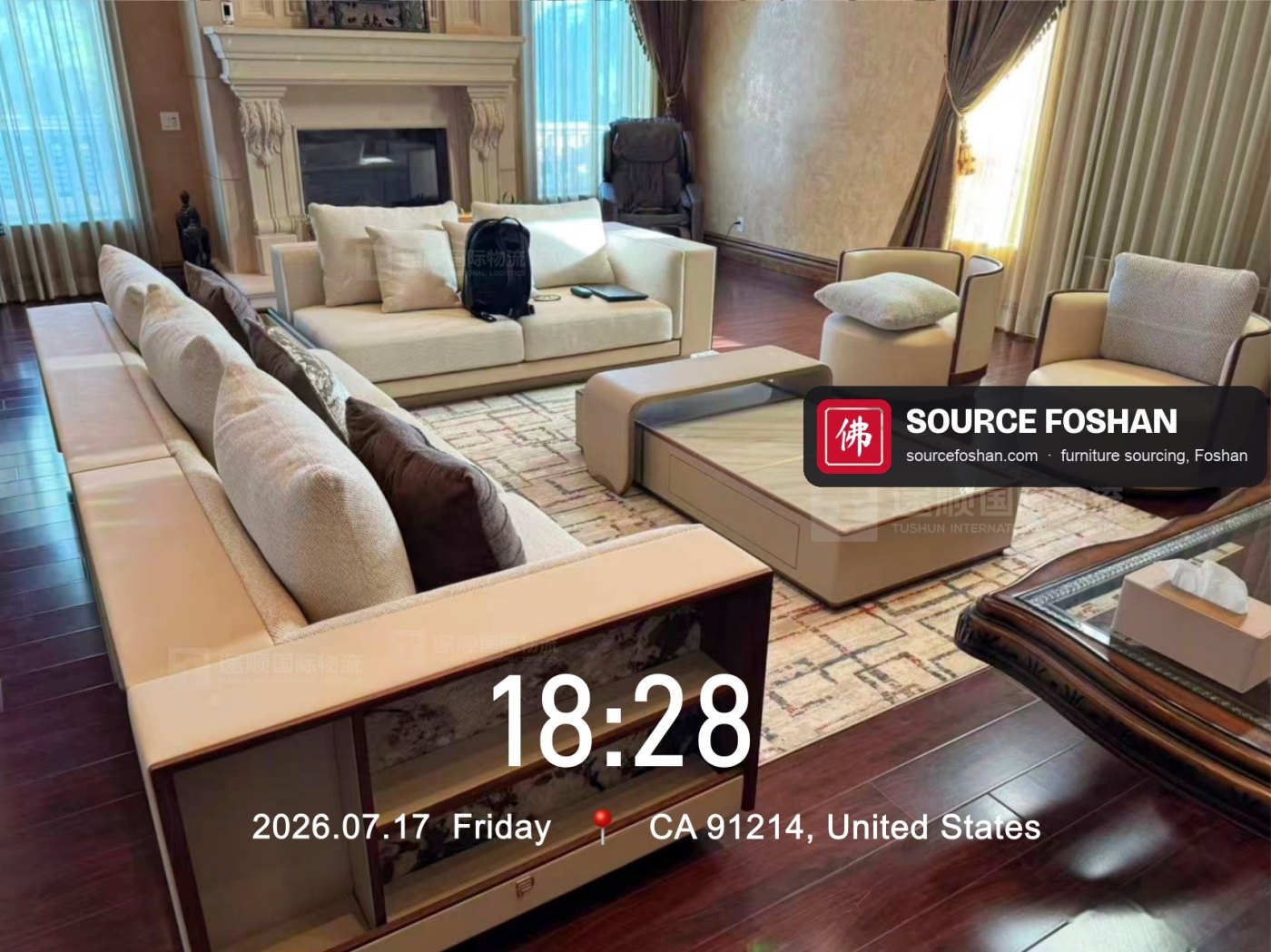 Living room set installed, 18:28