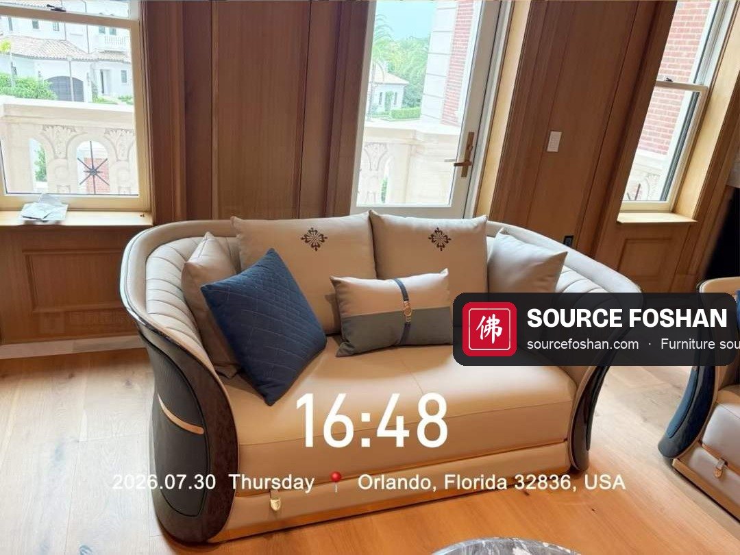 Two-seat sofa from Foshan installed by the window