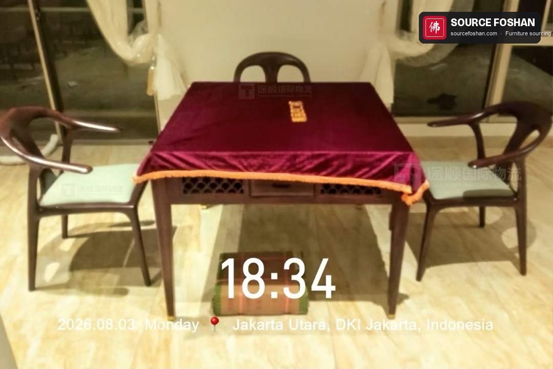 Mahjong table with cover and three horseshoe chairs from Foshan
