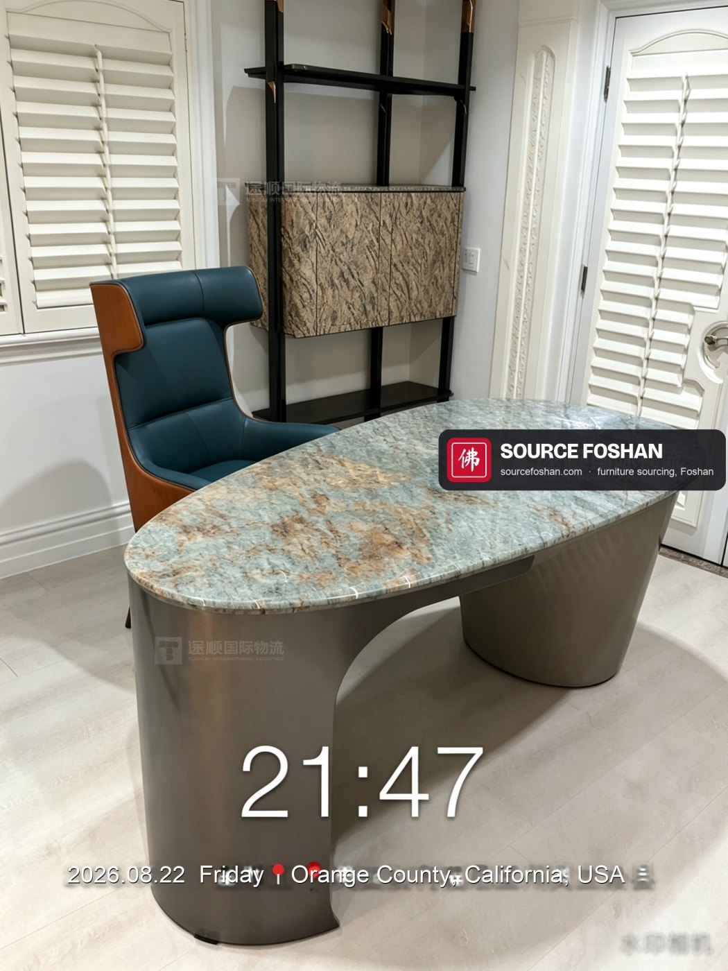 Marble-top desk and leather chair, Orange County, 22 August 2026, 21:47