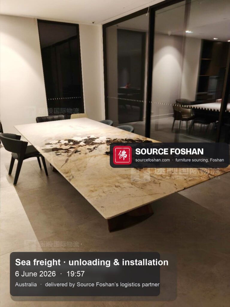 Marble-top dining table and chairs from Foshan installed, 19:57