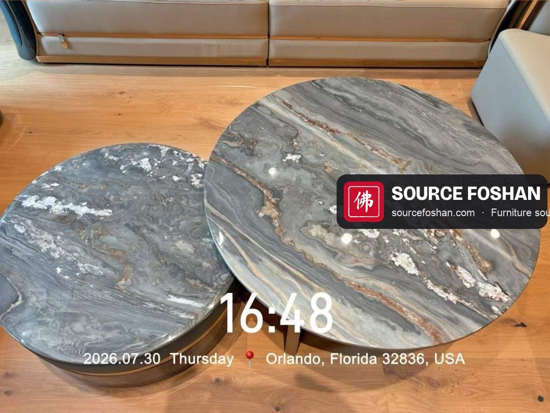 Nesting marble coffee tables from Foshan installed