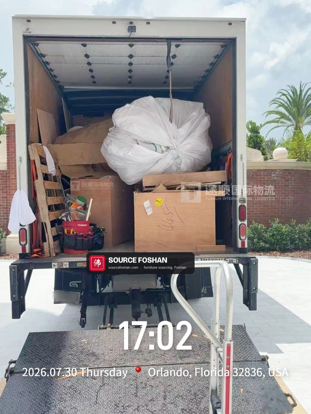 Packaging loaded on the truck, 17:02