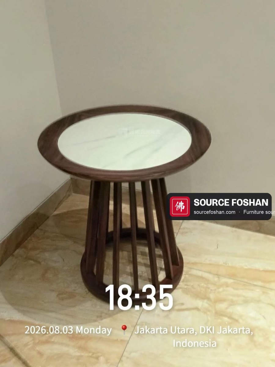 Round walnut side table from Foshan