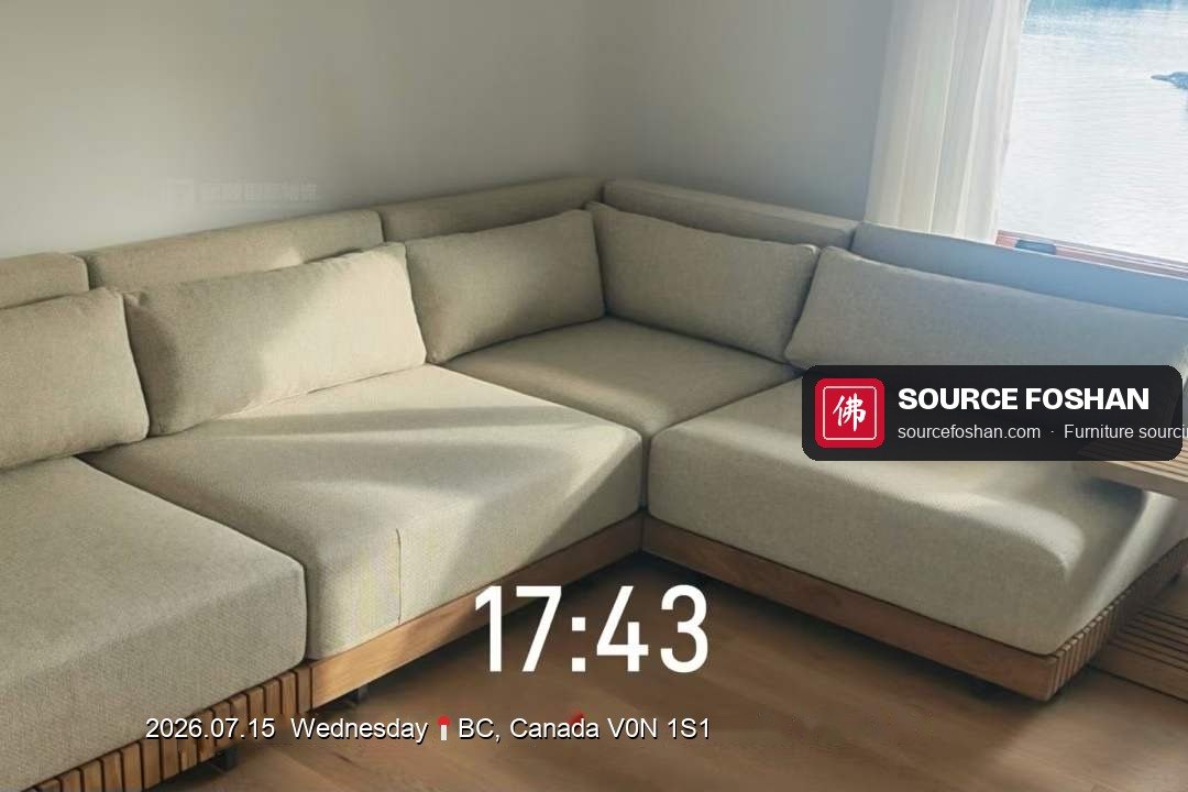 Linen sectional sofa from Foshan unpacked and placed in a BC living room