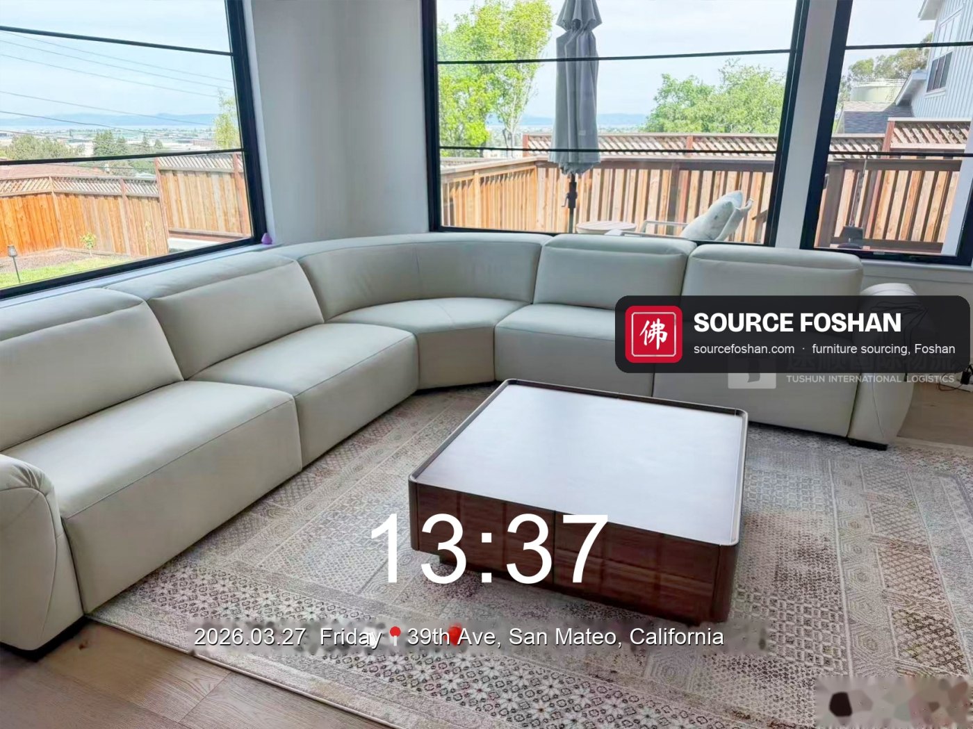 Sectional with walnut coffee table, 13:37