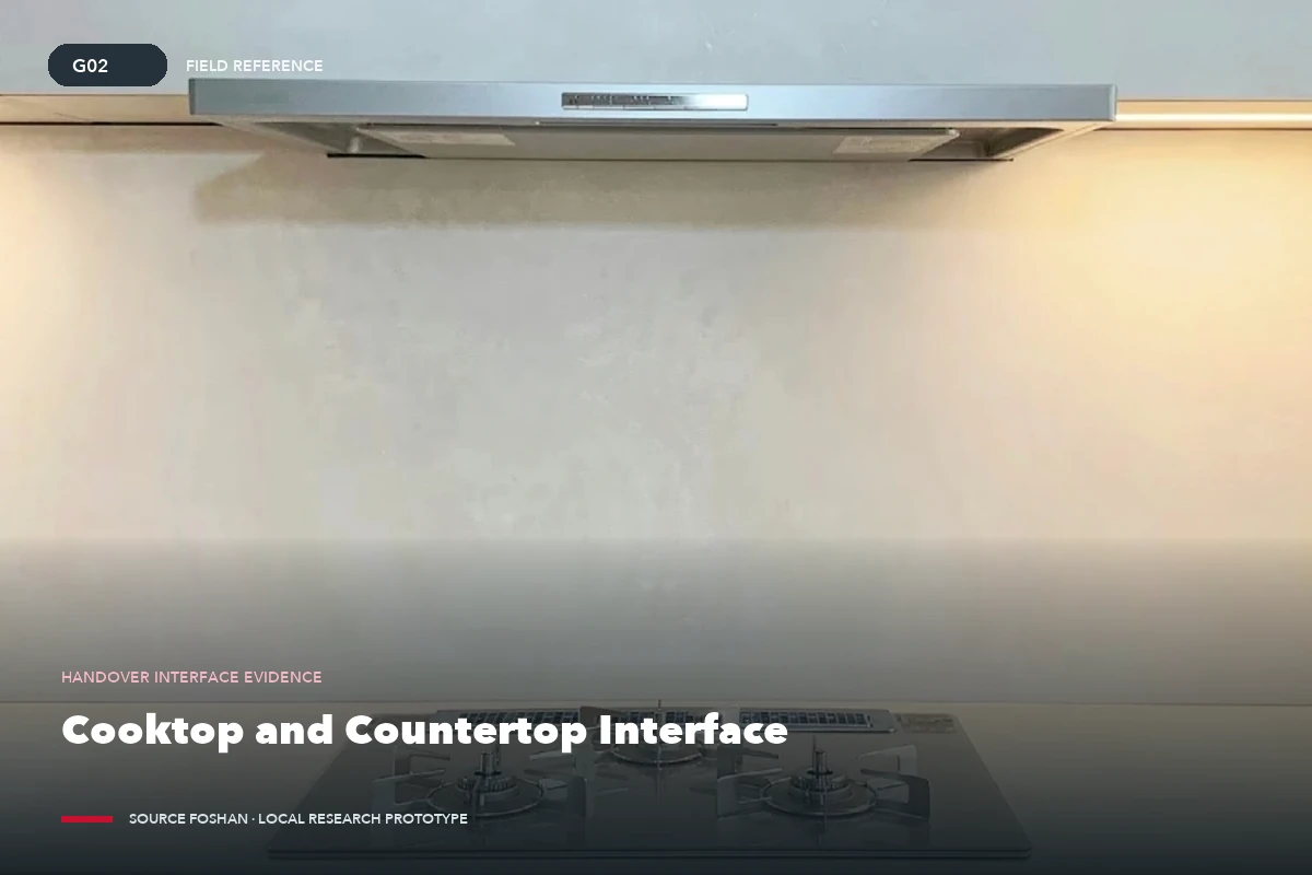Installed cooktop photographed to record the appliance and countertop interface