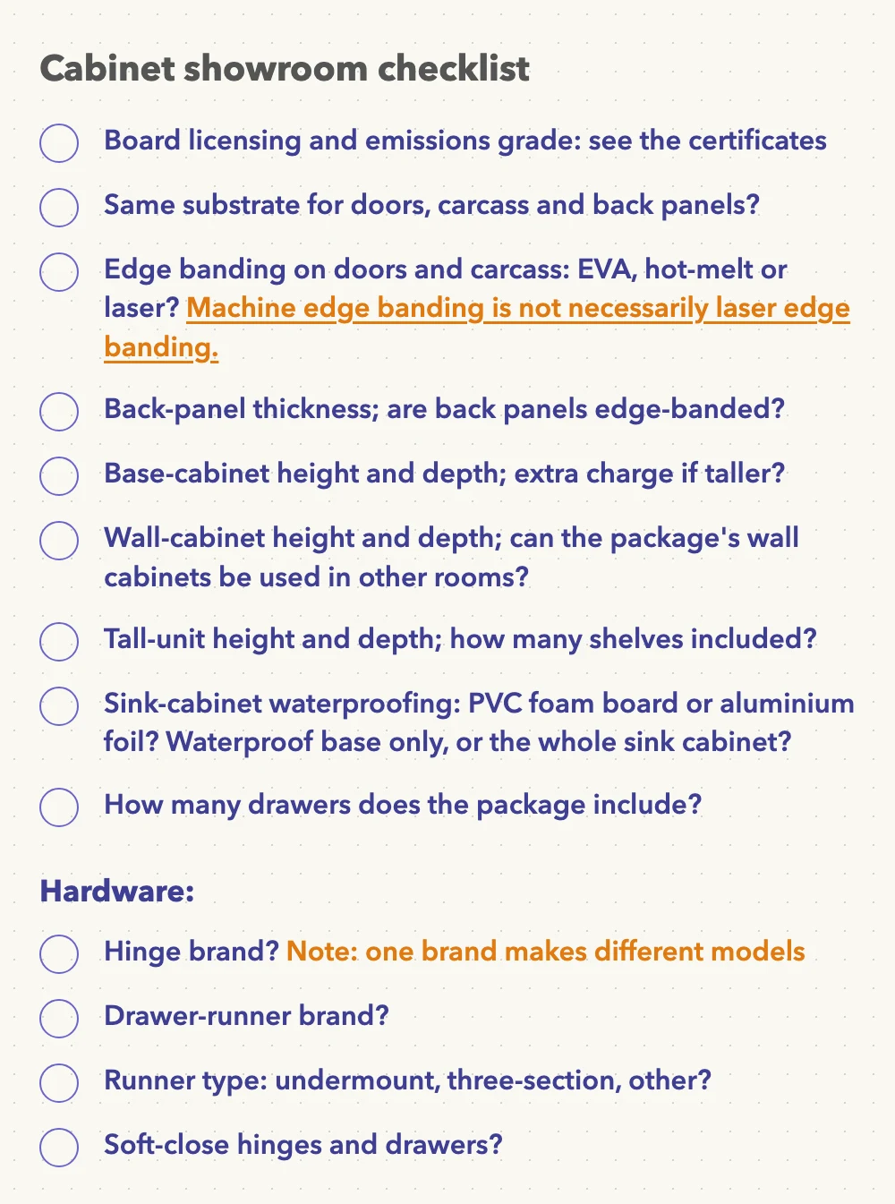 The Beijing buyer's showroom checklist: board certificates and emissions grade, whether doors, carcass and back panels share a substrate.