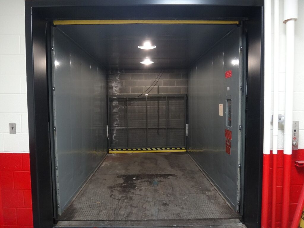 Unrelated freight lift illustrating why a lift must be verified for visitor use