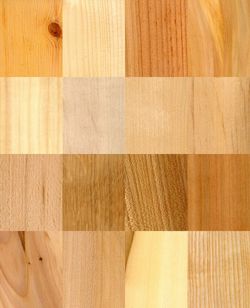 Unrelated wood samples illustrating preparation of precise finish questions