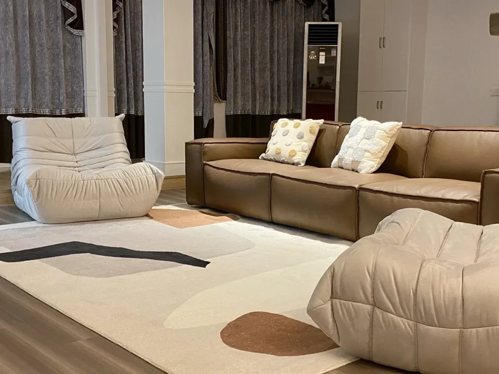 A custom-colour lounge chair and footstool ordered from a Shunde maker on 1688, Alibaba's domestic Chinese platform.