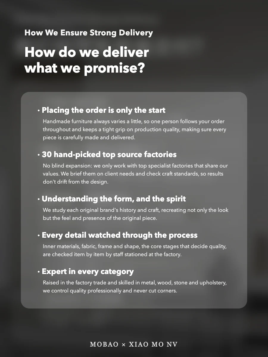 A buyer team explains how it controls production: one person following each order, 30 selected factories, and staff checking inner materials, fabric.