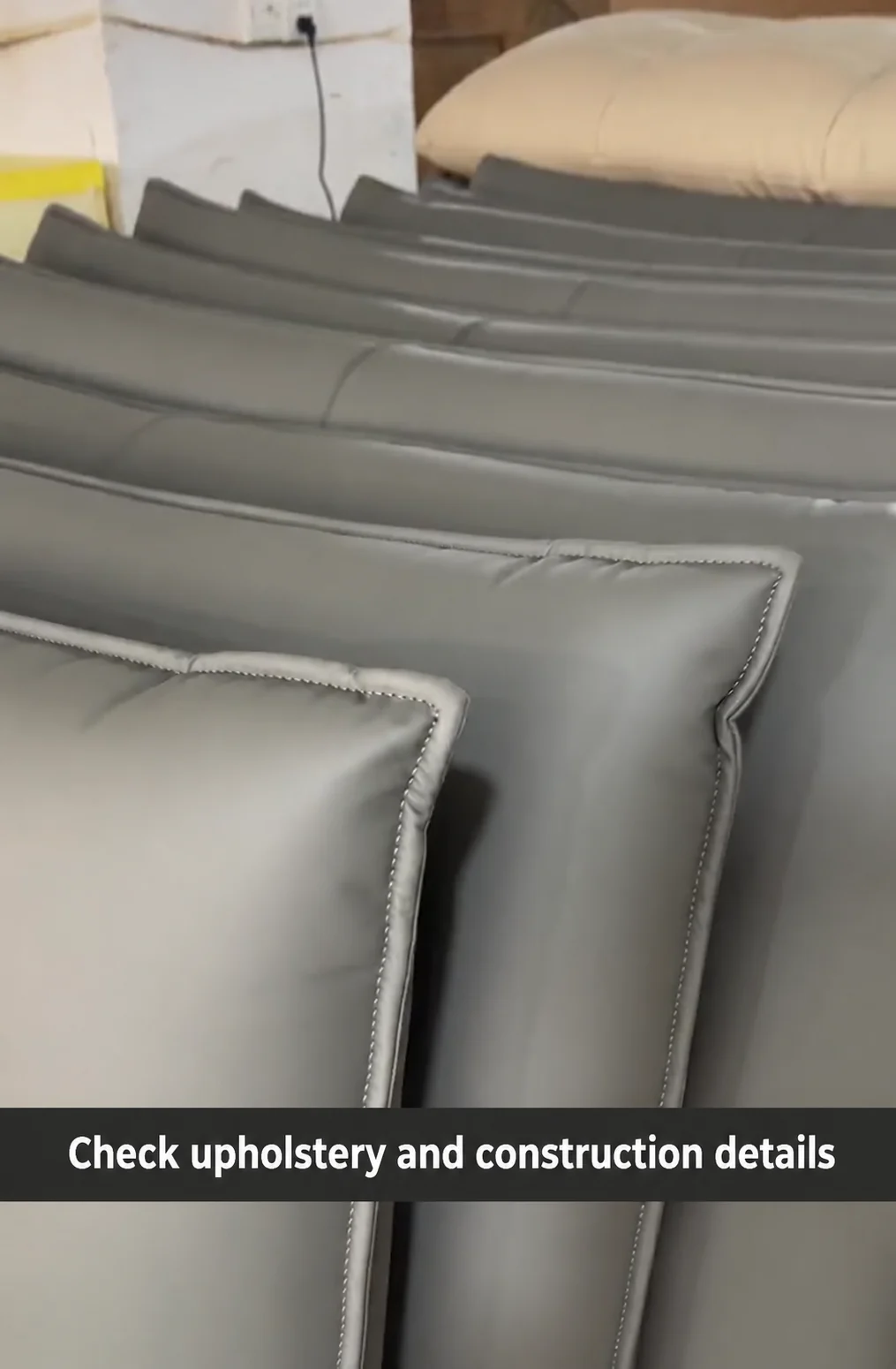 A close view of sofa cushions and upholstery.