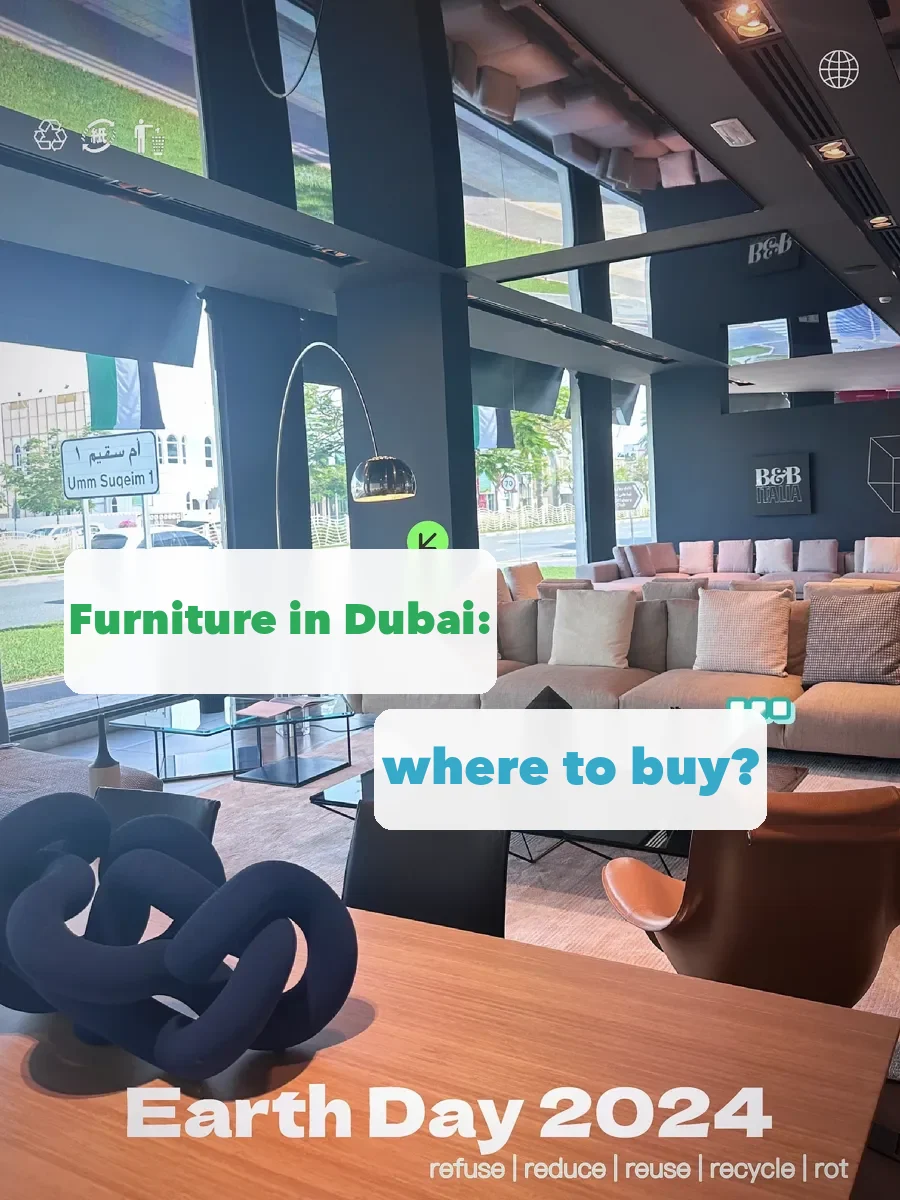 An international-brand furniture showroom on Dubai's beach road, from a resident's guide to buying furniture in the city.
