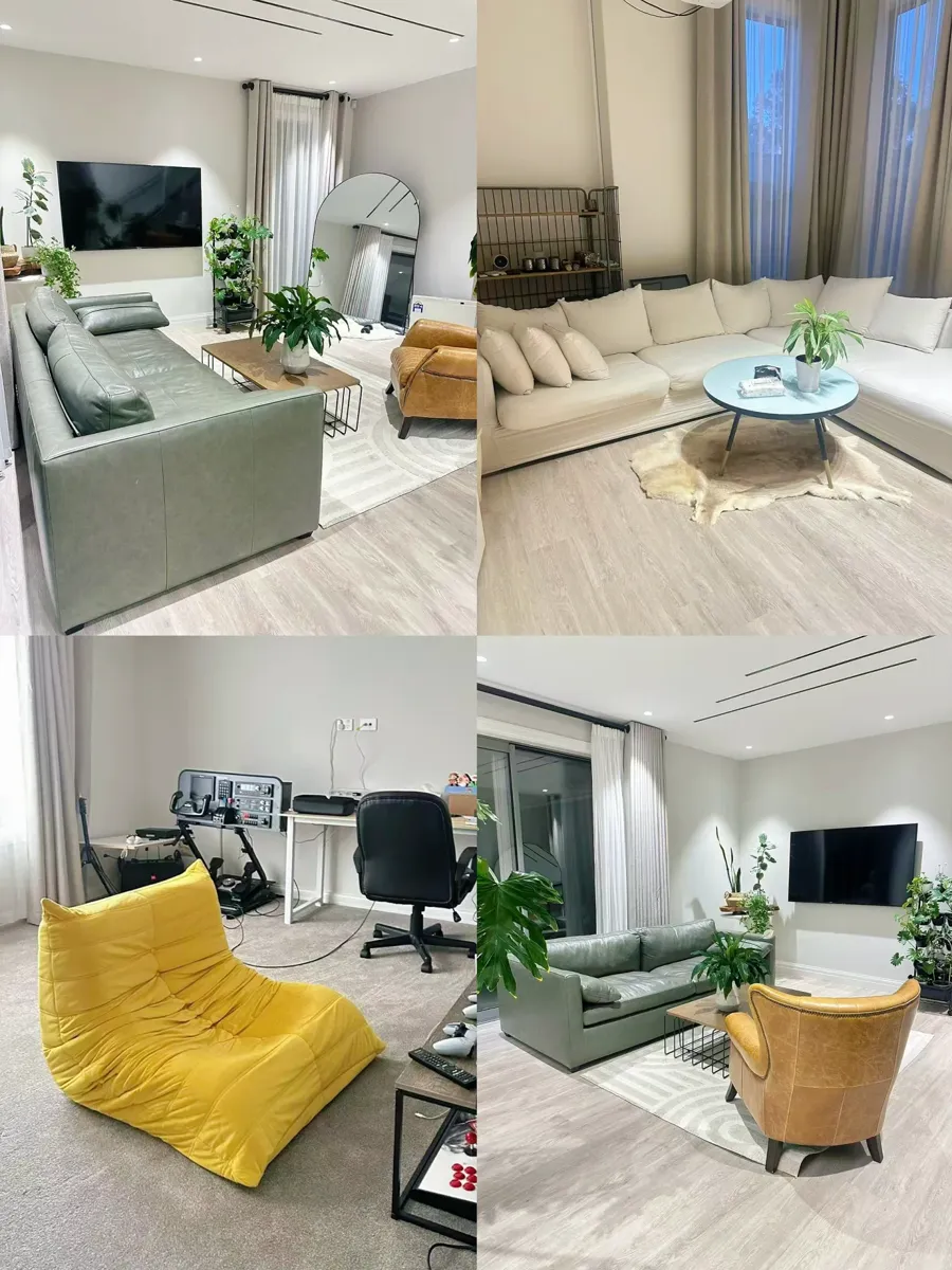 Rooms in a New Zealand home furnished entirely online with furniture shipped from China.