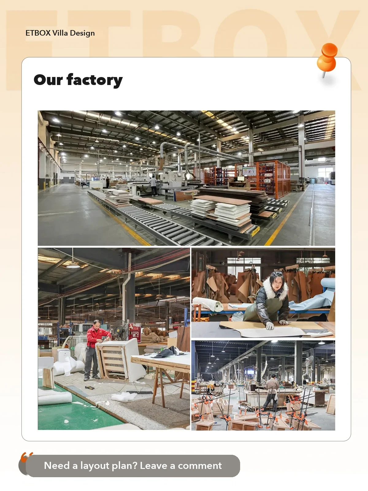 The firm's factory floor, including the upholstery workshop where sofa frames are covered; UK fire-safety rules for upholstery apply to pieces like.