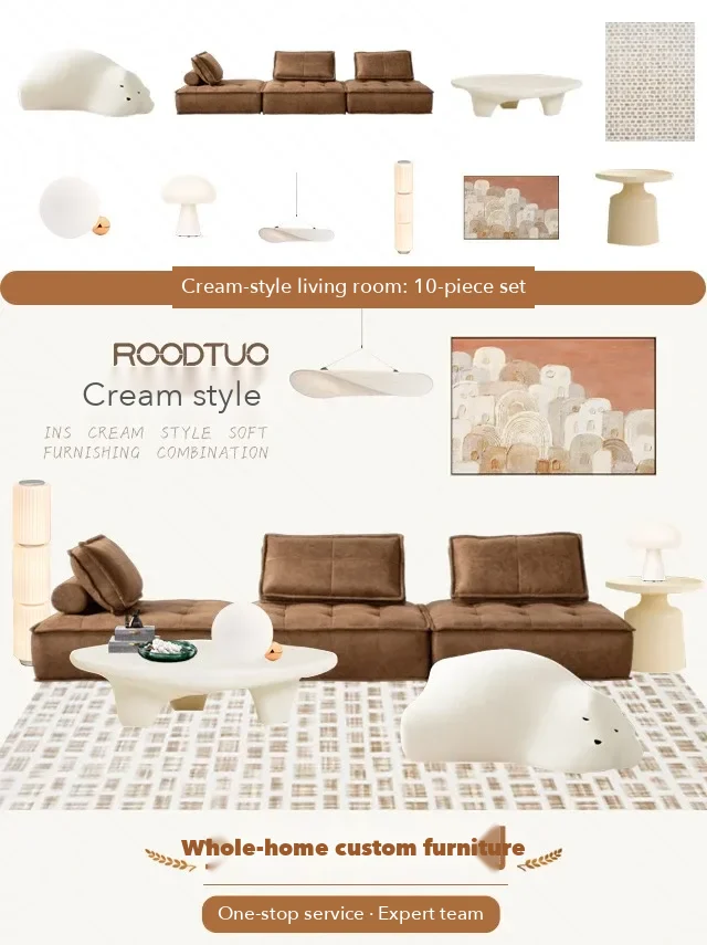 A ten-piece cream-style living room set from the Longjiang export seller's post (a seller promotion). Sets sold by the room suit smaller retailers.
