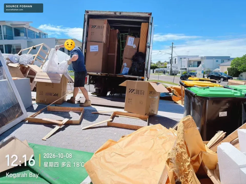 Delivery vehicle and unpacking activity at the Sydney destination